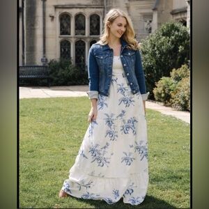 Anthropologie Agua Bendita Blue Cream Tiered Maxi Dress. Sz 1X Plus